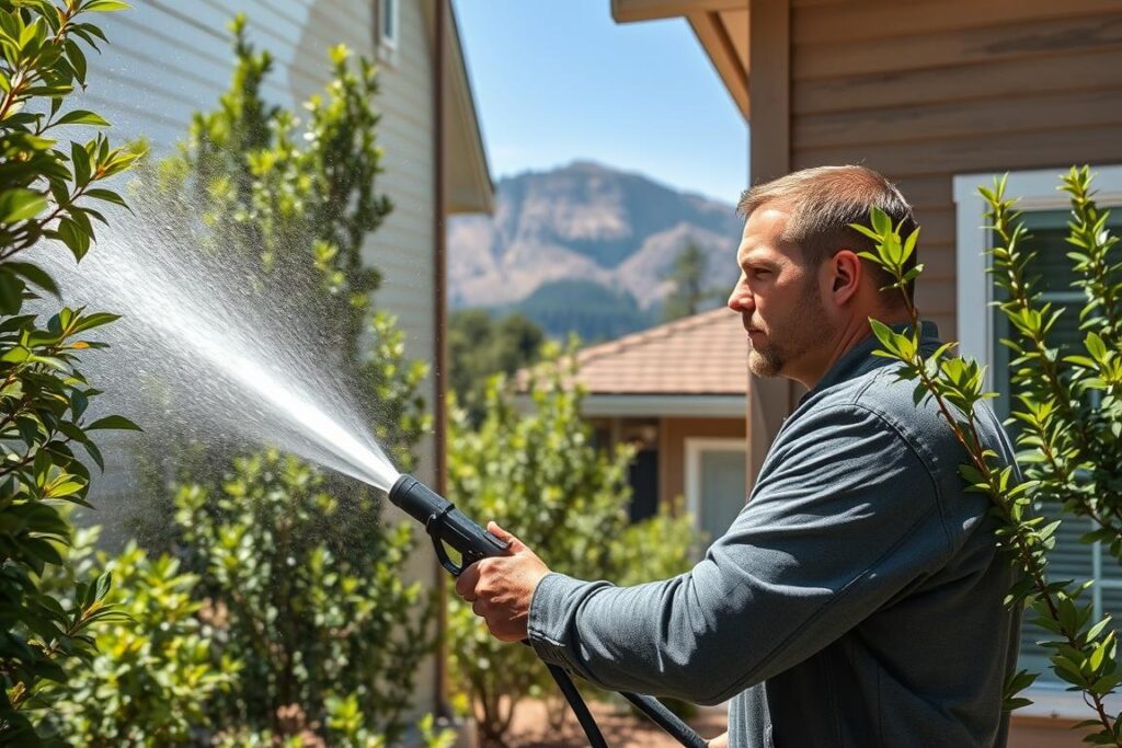 Power washing siding in Placerville, CA for mildew.